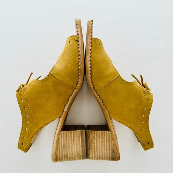 Anthropologie Clara Shootie Yellow Suede Block Heel Leather Sandal Euro 40 US 9 - Picture 7 of 9